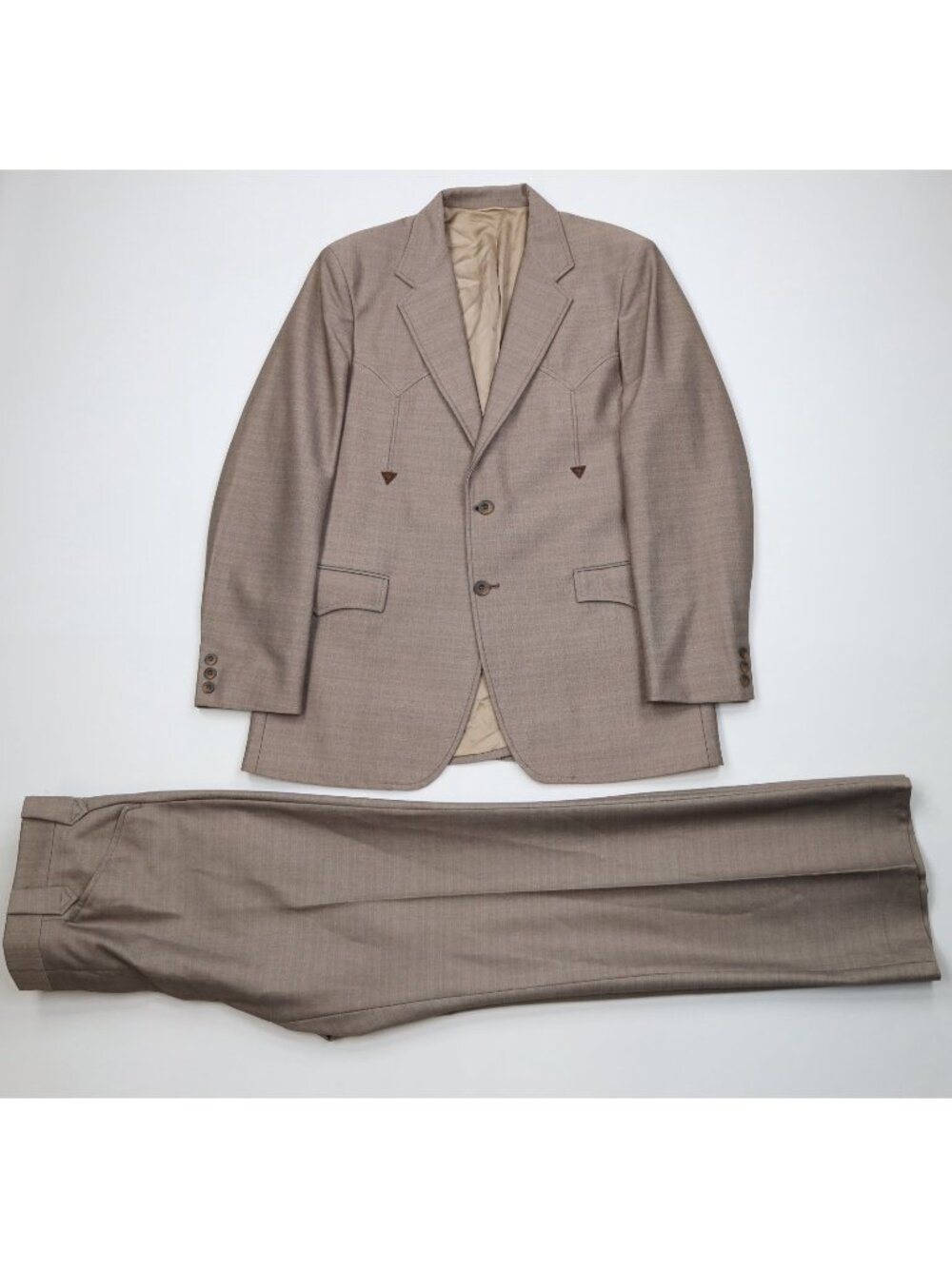 Vtg 70s Western Cowboy Mens 44L 2 Piece Knit Suit Bell Bottoms Brown 36x34 USA